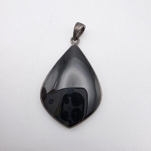 Vintage NF 925 Sterling Silver Onyx Pendant Elegant Teardrop Shape FREE $HIPPING